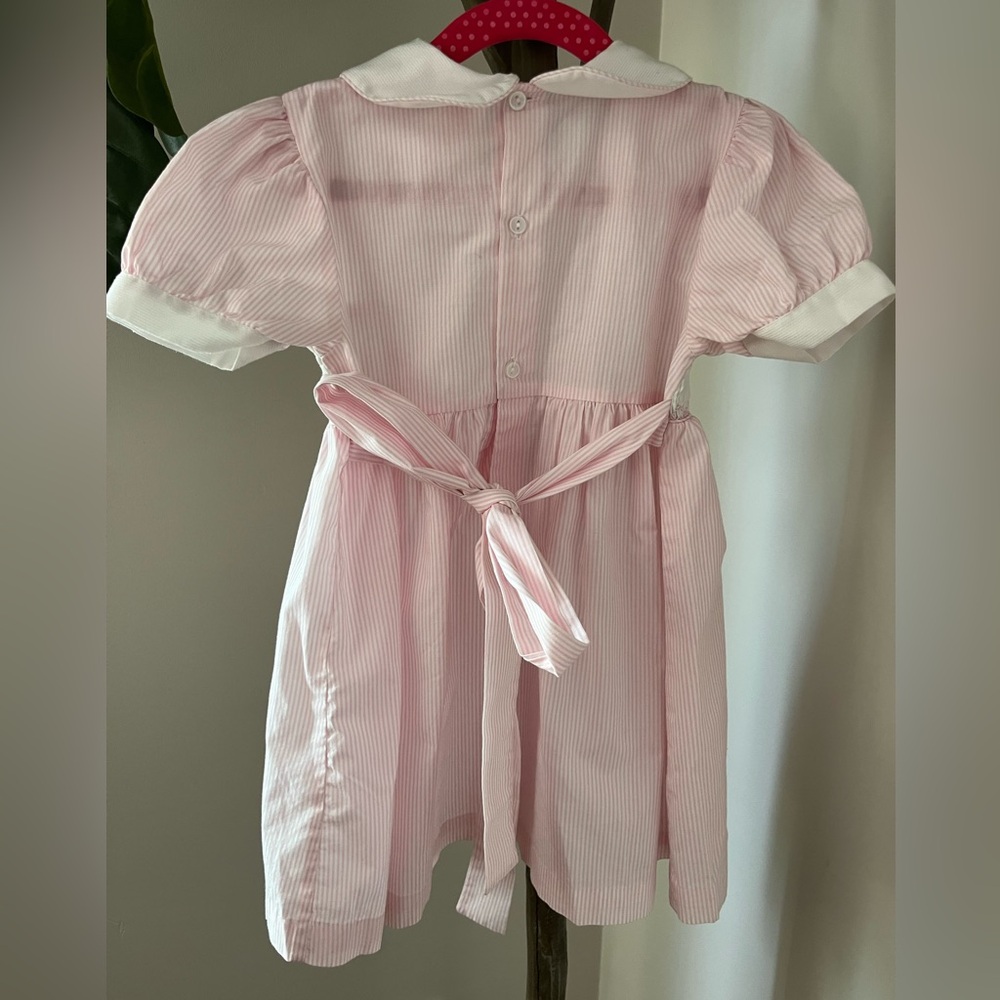 Smocked Pink Striped Kids Dress - Picture 2 of 5